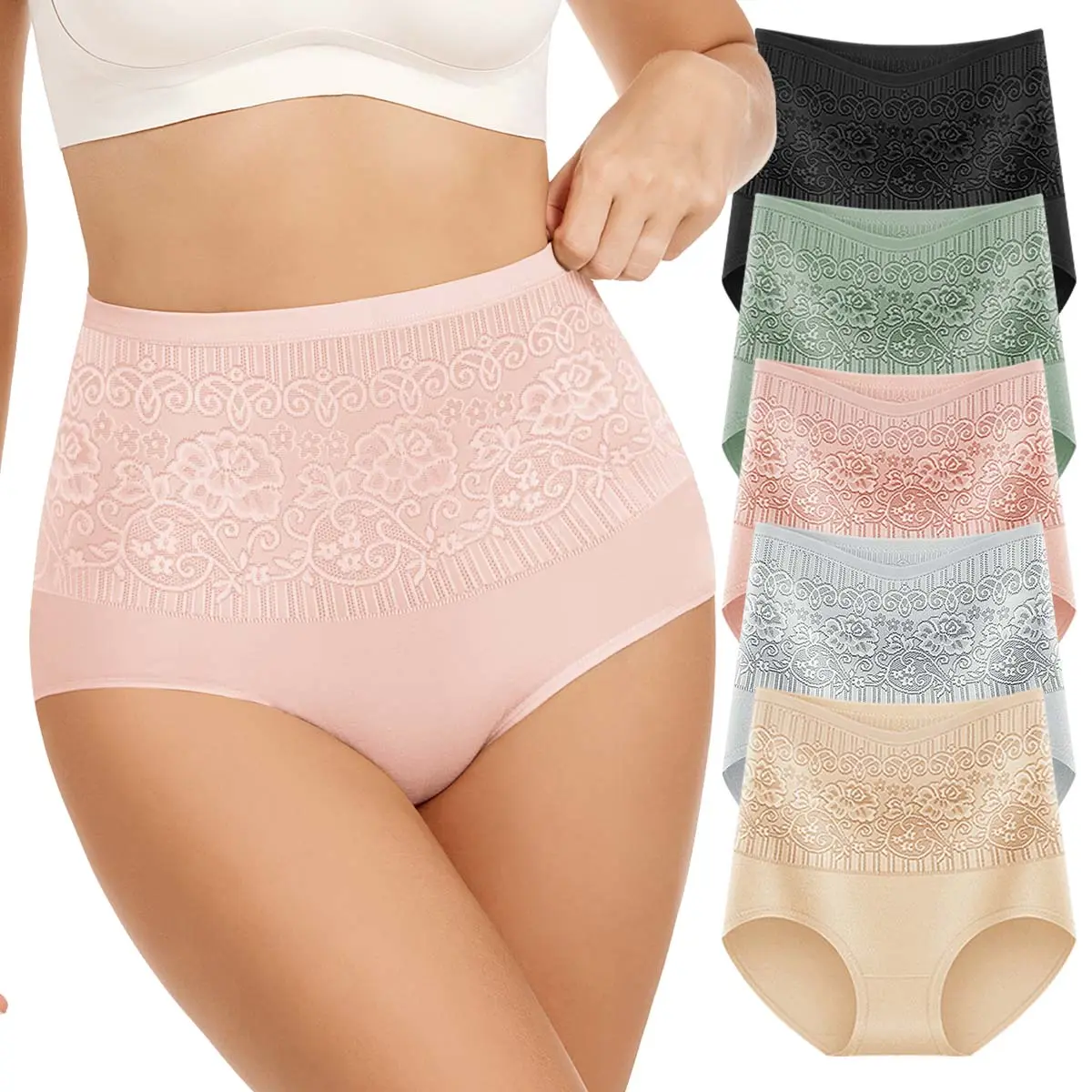 Morelect Briefs for Women, 5 Pack Soft Cotton High-Rise Underwear with Tummy Control, Lightweight and Gentle Stretch, Basic, Fitted Cotton Briefs, Lightweight Breathable, Everyday