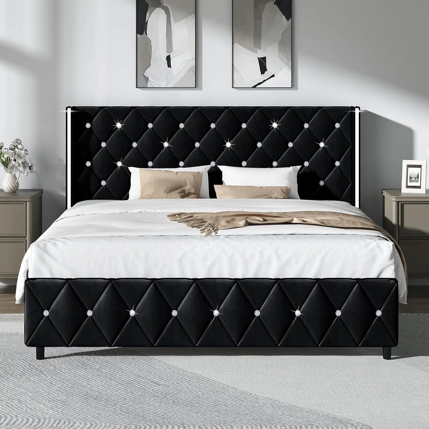 [SummerSale] HOMBCK Bed Frame, No Mattress, Upholstered Platform Bed Frame with Wingback Diamond Tufted Headboard #home essentials#back to school Upholstered Bed Frames Contemporary Bed