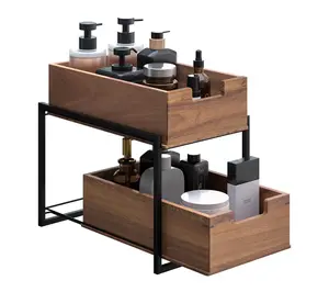 Seville Classics Acacia 2-Tier Sliding Kitchen Storage Baskets