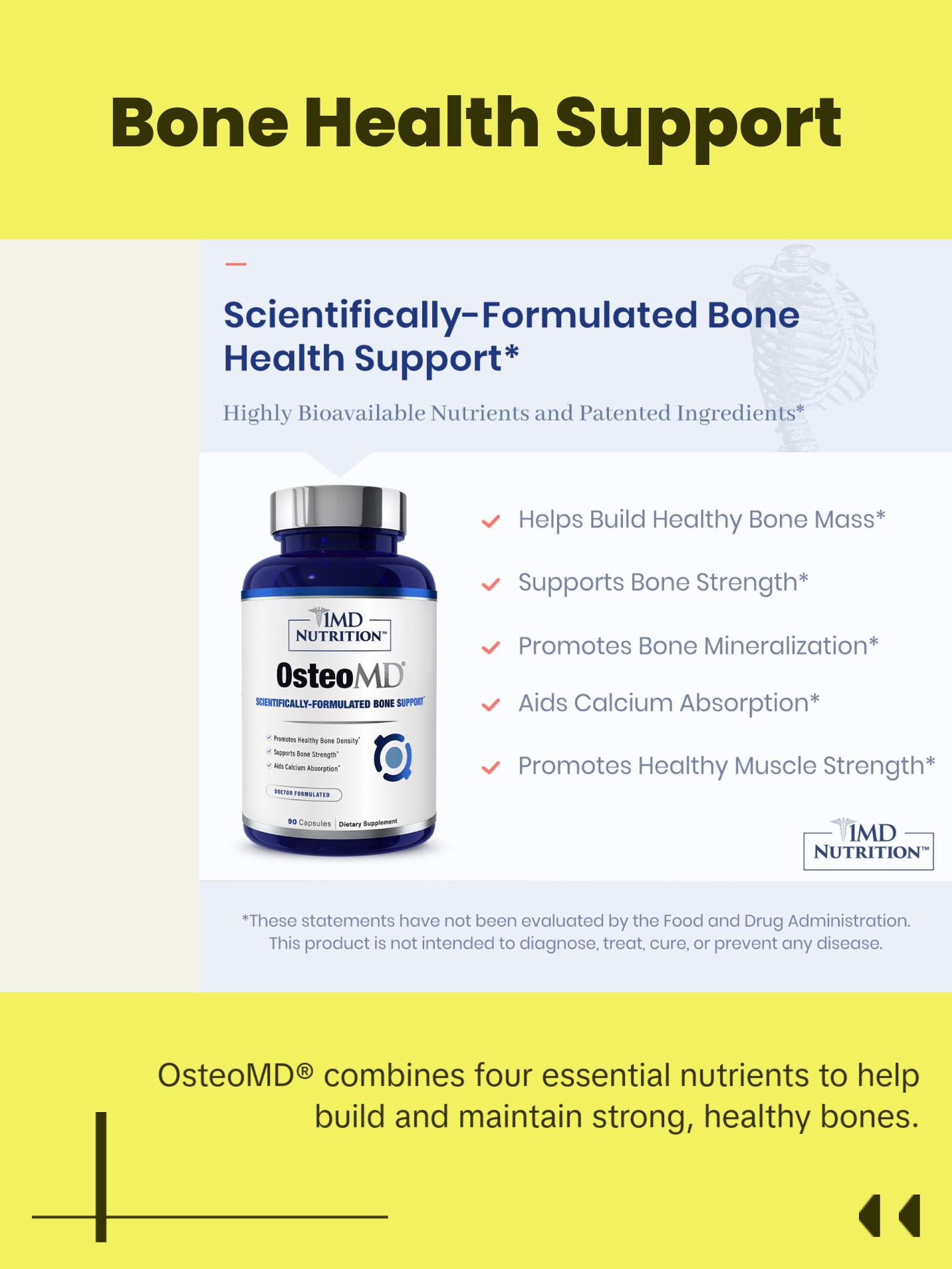 1MD Nutrition OsteoMD -Comprehensive Bone Density Support - Vitamin D3 & K2, Calcium & Calzbone Extract