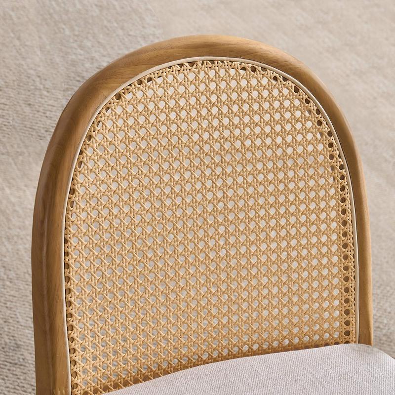 【Valentines'Day】DAYALANE Modern Salem Rattan Dining Chairs Set of 2 Cane Back Comfy Sherpa Upholstered Boucle for Kitchen Restaurant Living Room White Beige Linen
