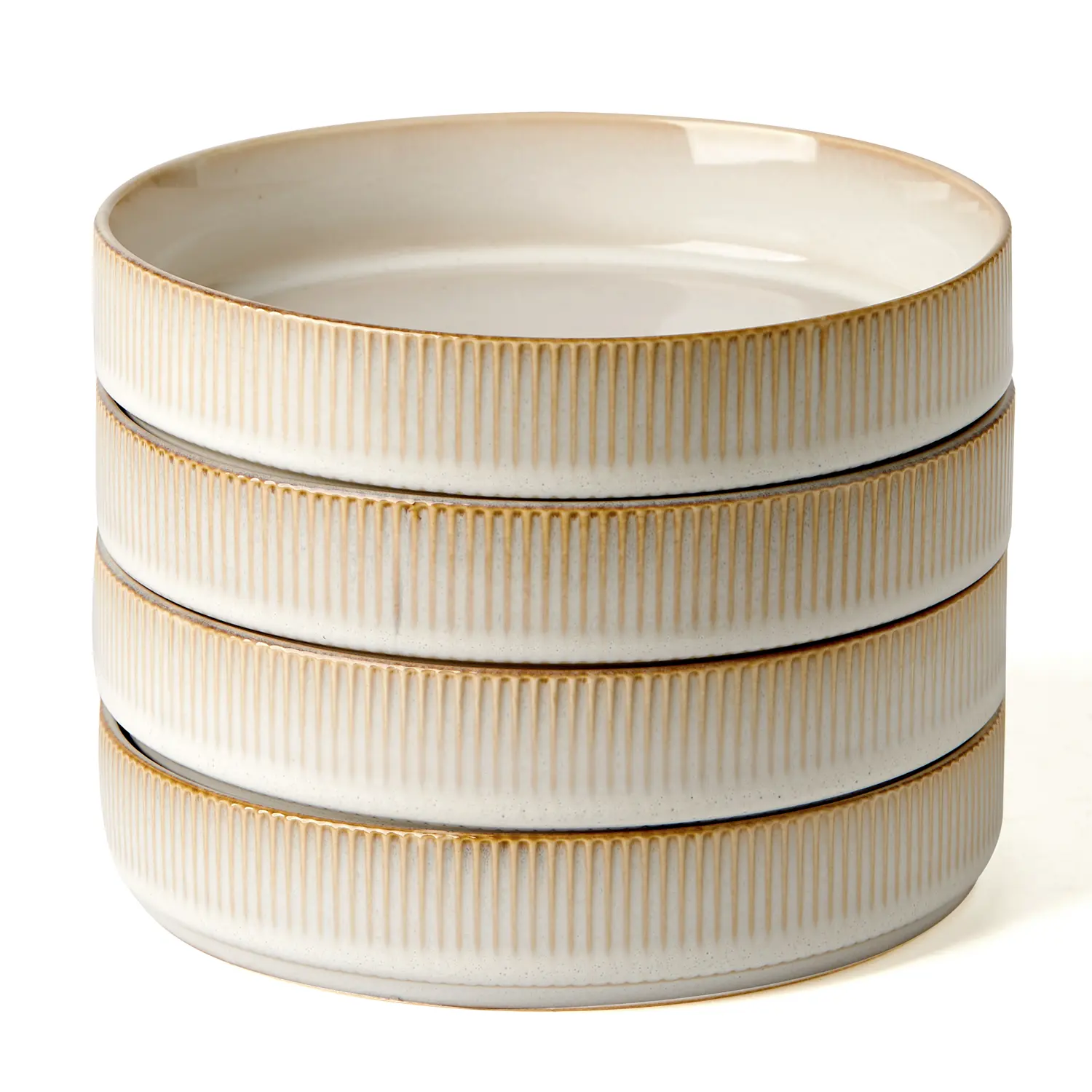 Famiware Star 8.25in Sturdy Round Stoneware Large Pasta Serving Bowls (Set of 4), Stylish Cappuccino White Dish Tableware