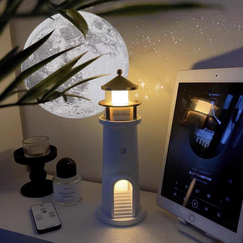 【Valentine’s Day Gifts – MUNBYN Moon Lamp Projector Night Light】Wireless Portable Moon Lighthouse Lamp with Remote Control, Moon Light Galaxy Projector Rechargeable LED Aesthetic Table Lamp for Kids, Children