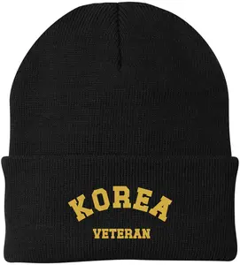 Korea Veteran Embroidered Beanie Hat | USA Military Patriotic 100% Acrylic Winter Knit Cap for Men & Women
