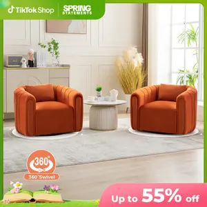 [SpringStatements] EBELLO Vibrant Orange Swivel Chair - Modern Velvet Accent Chair for Spring Refresh, Instagram-Worthy Living Room Decor, Sturdy Metal Base