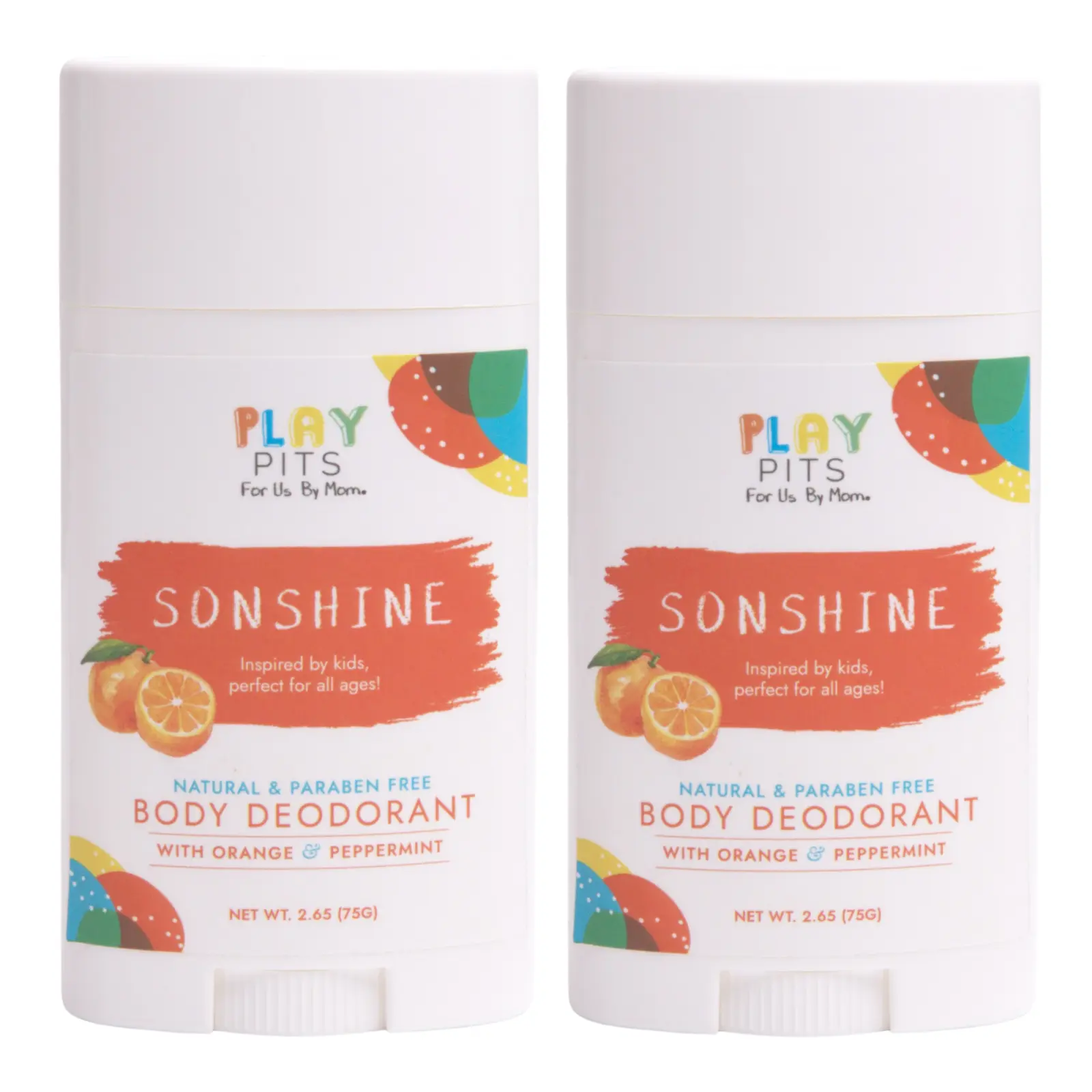 PLAY PITS Kids Deodorant – Natural, Aluminum-Salt Free, Sensitive Skin Safe, SONSHINE, 2pk