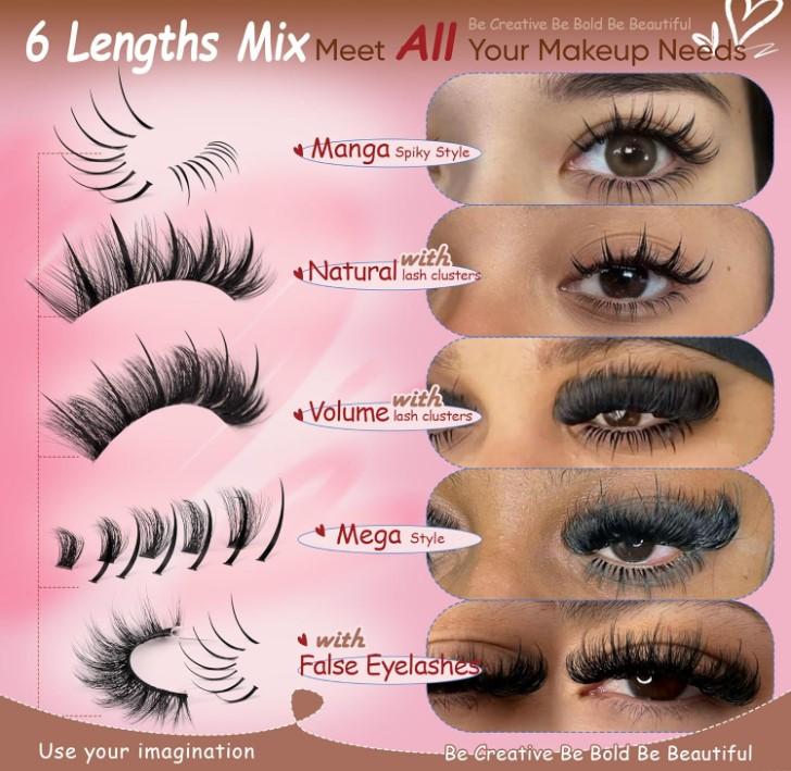 CORUSCATE Lash Clusters with Spikes Ultra Long 12-22mm Lash Spikes 7-9mm Bottom Lashes Supply Cluster Eyelash Extensions For Pros Multi-Eye Lash Styles DIY Eyelashes for Manga/Spiky/Mega Look