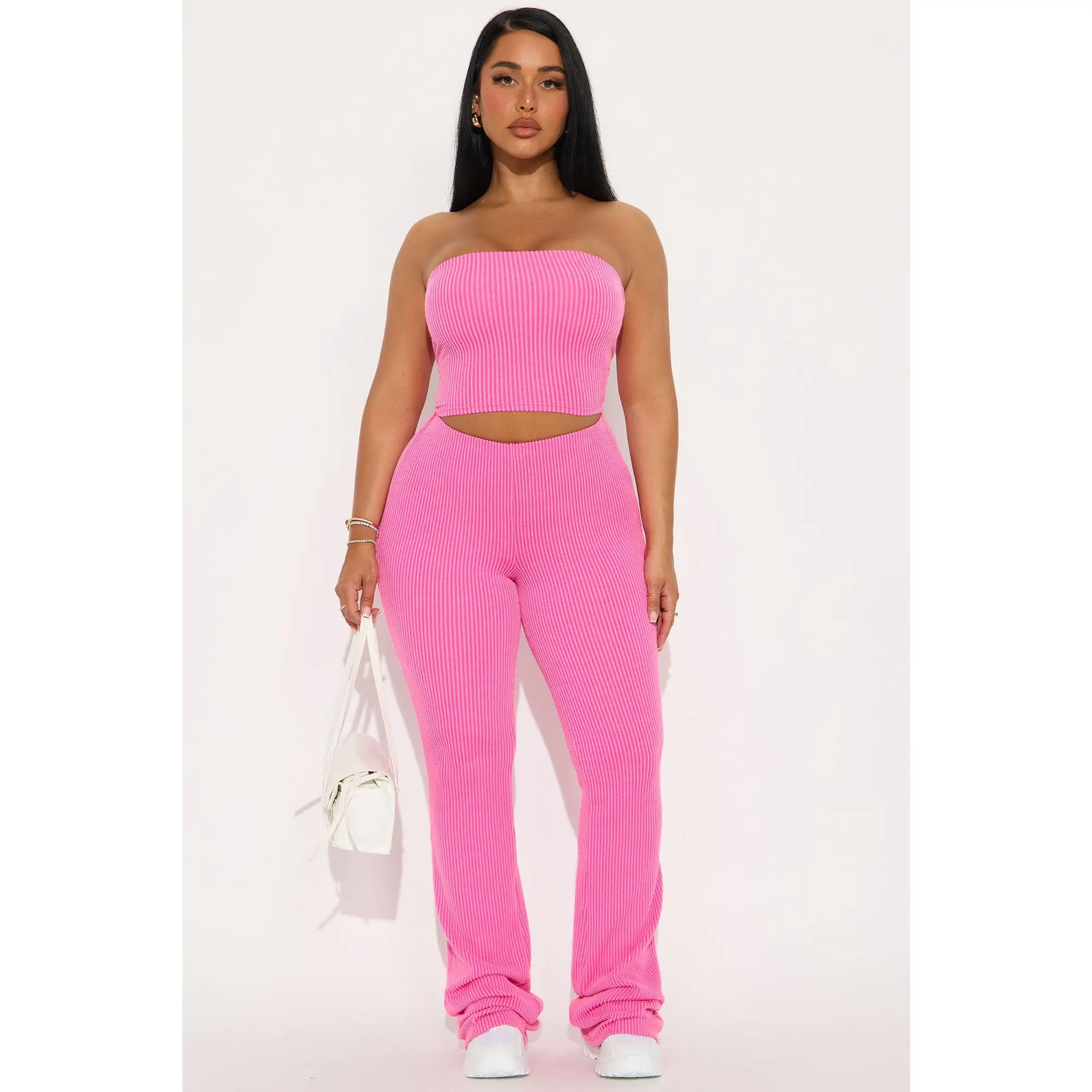 Reya Ribbed Pant Set - Pink