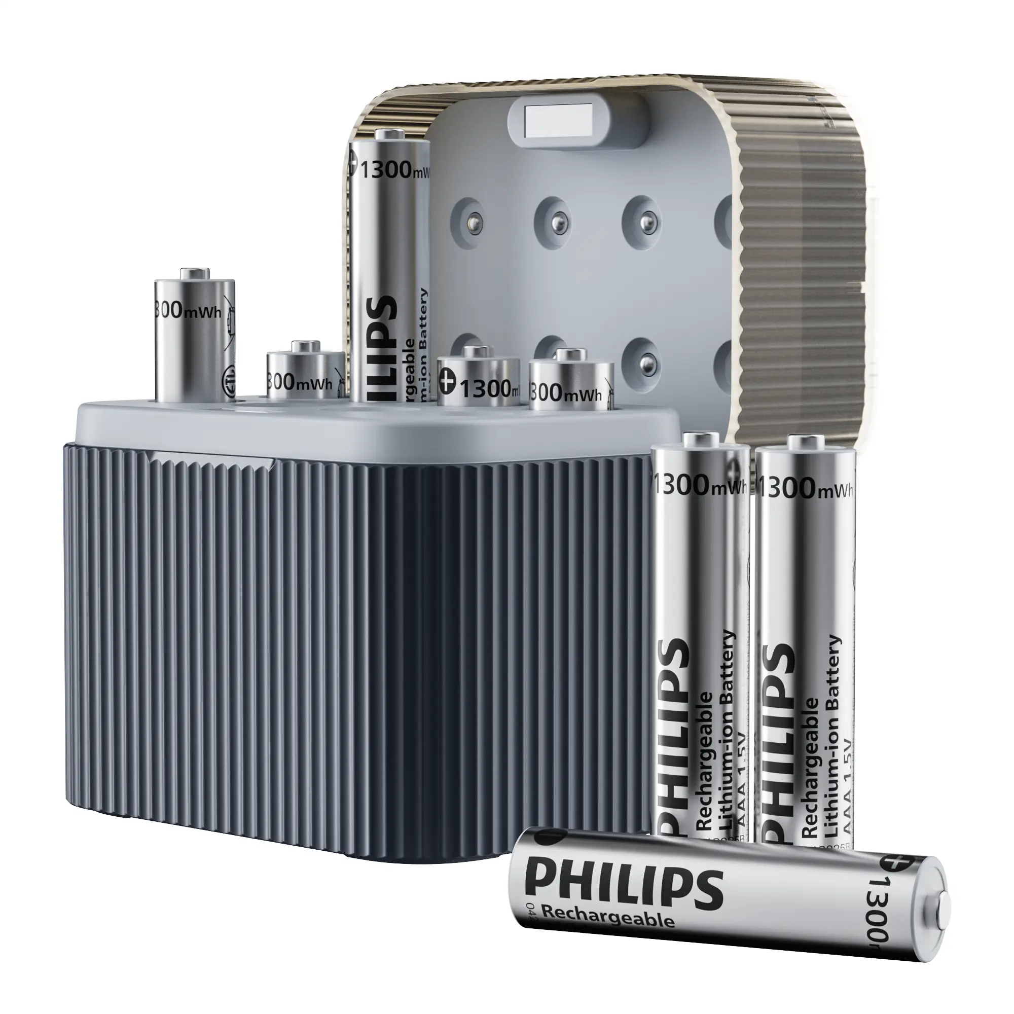 PHILIPS Rechargeable Lithium AAA Batteries with Portable Fast Charger, 8-Pack 1.5V 1300mWh High-Capacity Triple A Li-ion Batteries for Devices, Constant Output, 1200X Cycle Times, Efficient Charging