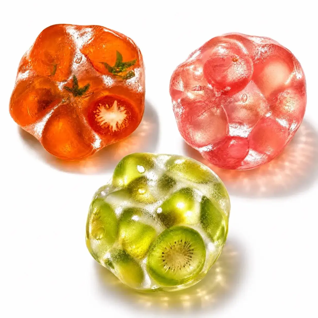 Chiboki Glass-Texture Jelly Bead Squishy, Transparent Glitter Non-Rebound Stress Relief Toy, Multi-Fruit-Flavor Portable Fidget Toy, Aesthetic Desk Decor, Ideal Birthday Gift for Teens, Squishies