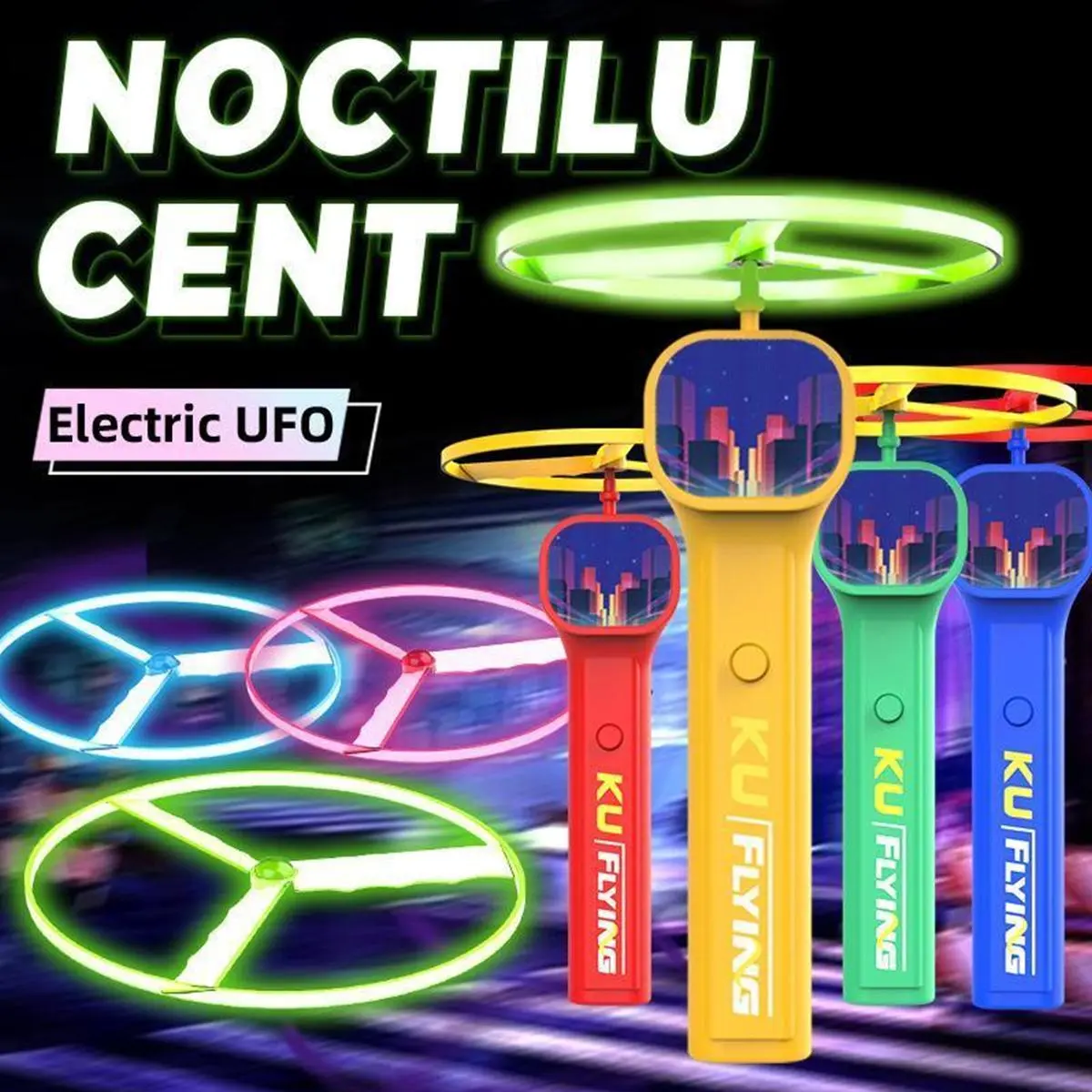 Rechargeable Flying Saucer Toy, 6 Luminous Spinners Electric Bamboo Dragonfly, Portable Colorful Light Outdoor Play Whisper Breeze for Backyard Fun Father’s Day Present,Birthday Gift