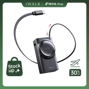 iWALK 10000mAh Power Bank 30W Fast Charging Portable Charger with Retractable USB-C Cable for iPhone 17 Galaxy S25 iPad Triple Output Compact Device Charger - Adjustable