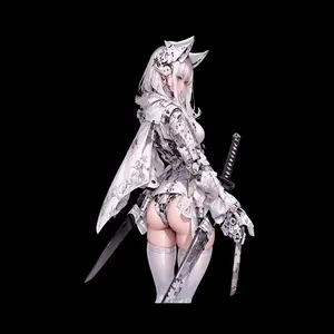 Cyber Ninja Cat Girl Vinyl Sticker, Futuristic Anime Robot Samurai Waifu Decal With Katana Sword, Sci-Fi Warrior Aesthetic Sticker For Laptop Phone Car Water Bottle