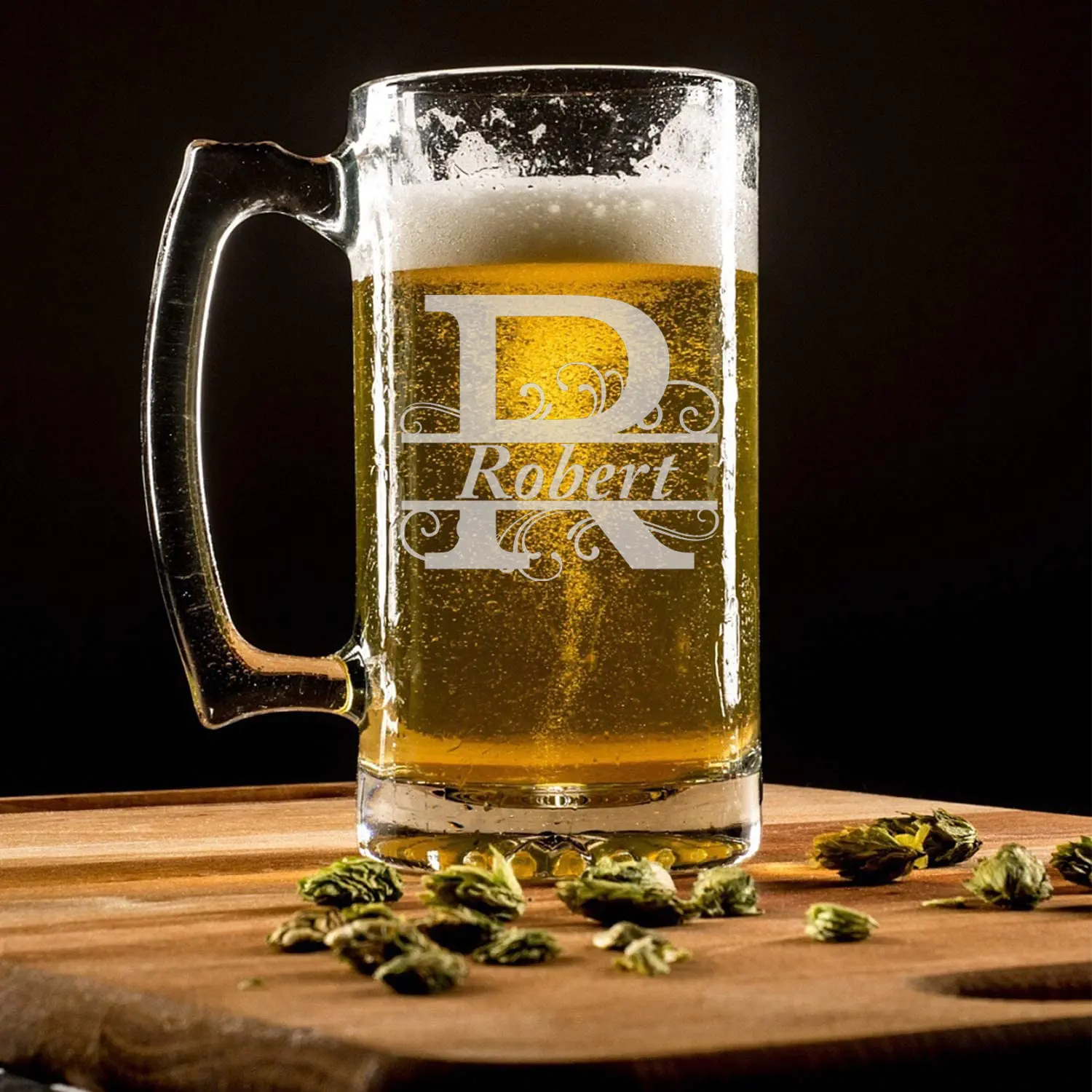 Custom Roman flourish Monogram -Engraved Tall Mug - Reusable - Stylish Beer Mug - Personalized Gift - Custom Present - Glass cup - Drinking Glasses