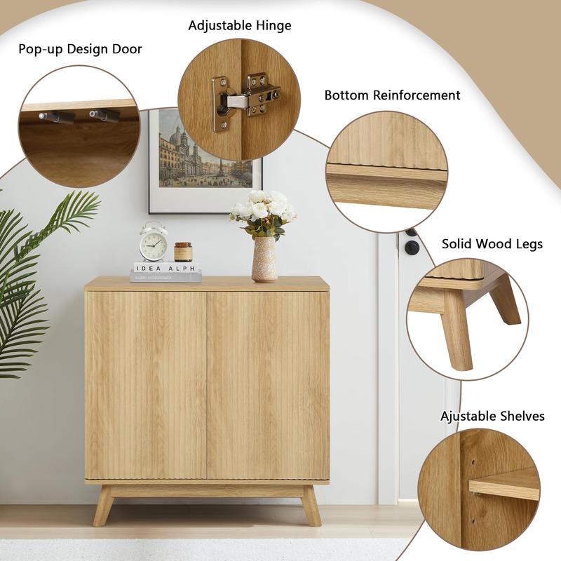 Giratree 2 3 Doors Sideboard Cabinet, Mid Century Farmhouse Fluted Credenza Sideboard Long Buffet Cabinet with Storage for Kitchen, Dining Room Coffee Cabinet, Office, Living Room TV, Entryway Cabinet