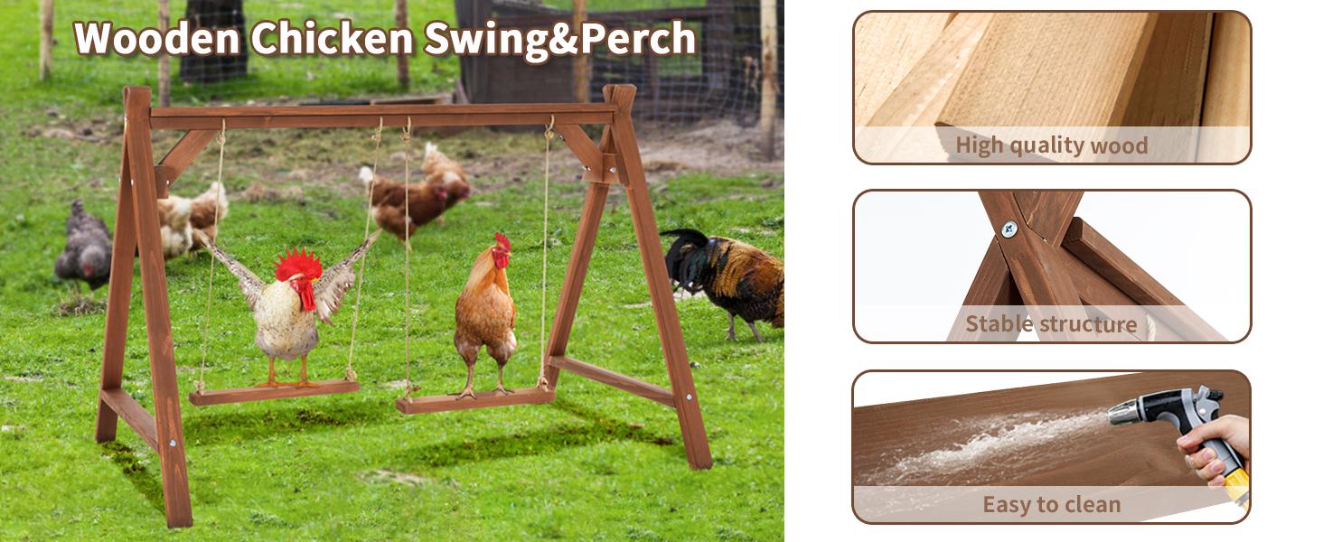 [5-year warranty] PETSFIT Chicken Roosting Bars for Hens with 2 Swings,Chickens Perch for Pet's Healthy and Play,Chicken Coop Accessories for 6-8 Chickens,Easy to Assemble and Clean