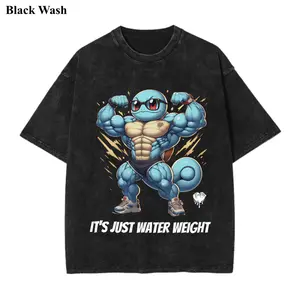 Vintage It's Just Water Weight Wash Tee, Squirtlebuff Gym Graphic Tees, Pocket Monster T-Shirt, Unisex Anime Shirt, PKM Gift, Gym Workout Shirt, Menswear Womenswear Streetwear Top Fit Oversize