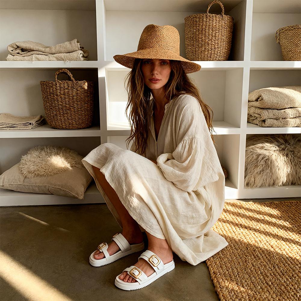 Women's Comfort Sandals – Dual Adjustable Buckle Slide, Arch Support, Breathable Summer Footwear for Daily & Outdoor Wear