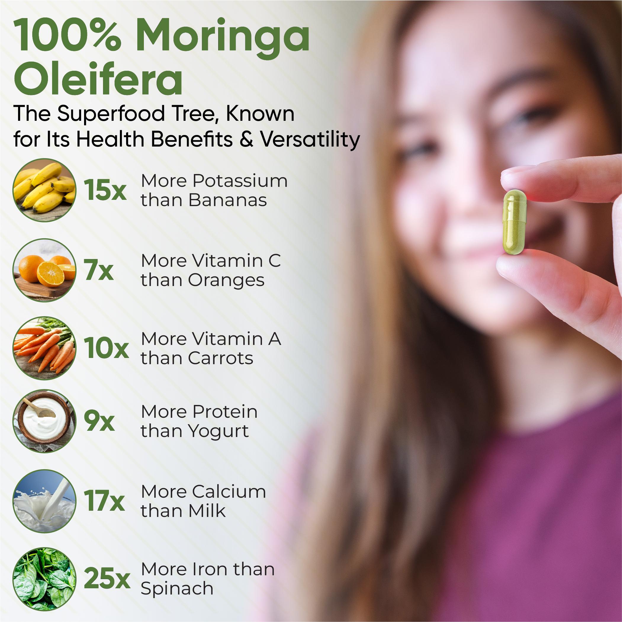 Moringa Leaf Powder Capsules - 100% Pure, Energy & Nutrient Boost, Rich in Vitamins, Antioxidants, & Minerals for Immune Health, Digestion, Vitality