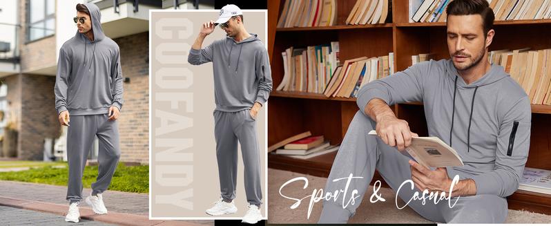 COOFANDY Men's Sports Set Tracksuit Hoodie Set hooded sports set casual running and jogging sports set, casual sports 2-piece set, hooded sports set for home and outdoor leisure jogging enthusiasts Menswear