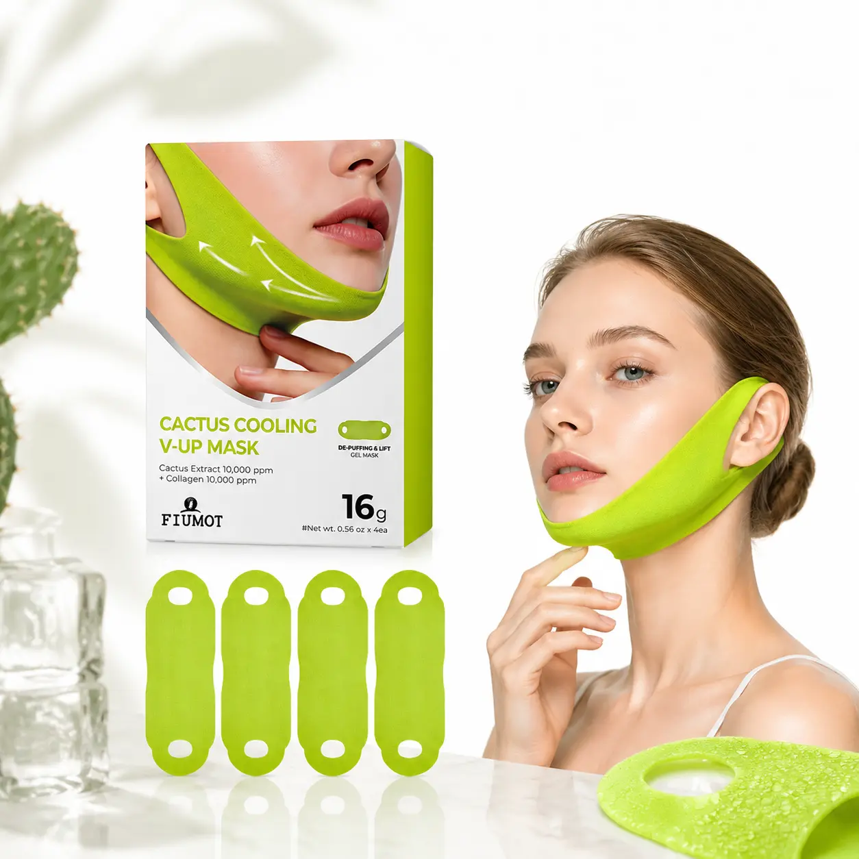 Cactus V-Lift Face Mask 4PCS  Jawline Tightening & Skin Firming Sheet Mask With Hydration Support Helps Improve Sagging Skin Puffiness And Face Contouring For Smooth Toned Looking Skin Gift Ready For Mothers Day Valentines Day And Holiday Skincare Gifts