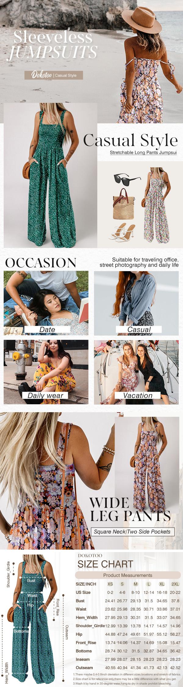 Dokotoo Women's Casual Loose Overalls Jumpsuits One Piece Sleeveless Printed Wide Leg Long Pant Rompers With Pockets Bohemian Womenswear Dokotoo Women's Casual Loose Overalls Jumpsuits One Piece Sleeveless Printed Wide Leg Long Pant Rompers With Pockets Bohemian Womenswear