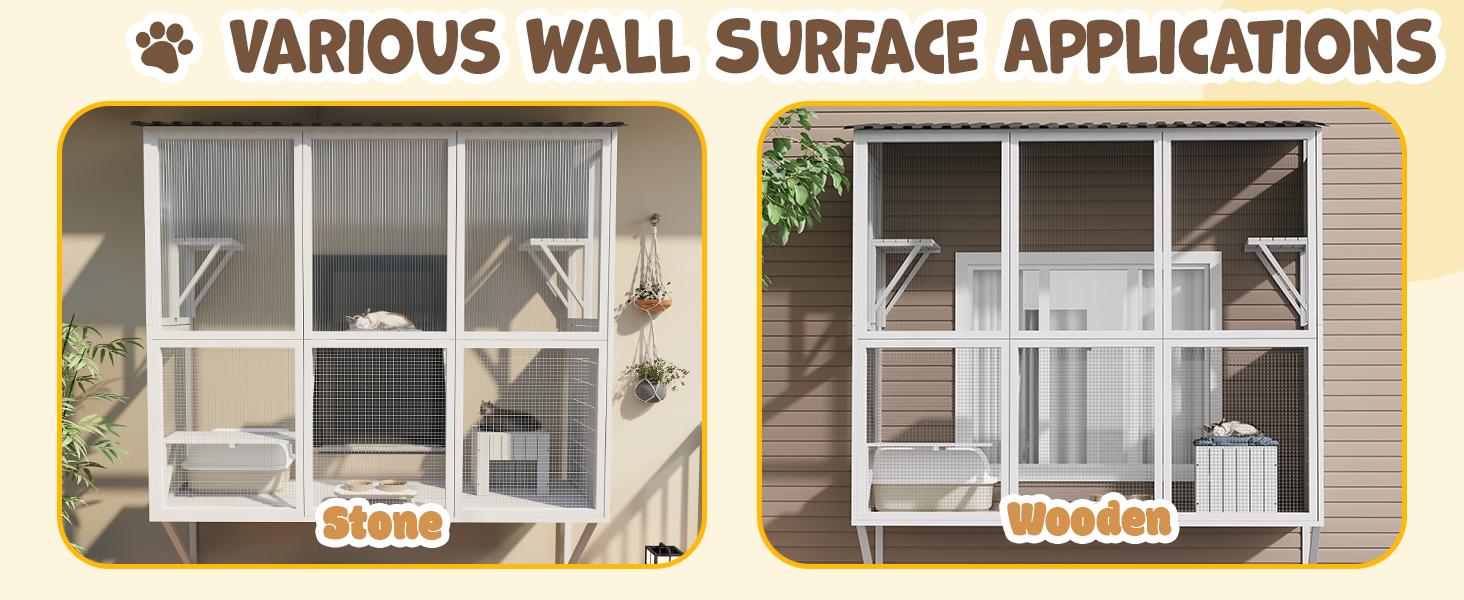 Catio Outdoor Cat Enclosure with Window Access, Large Window Catio Wood Cat House with 4 Platforms & 3 Doors for Napping and Nature Viewing – All-Weather Pet Cage for Indoor Cats