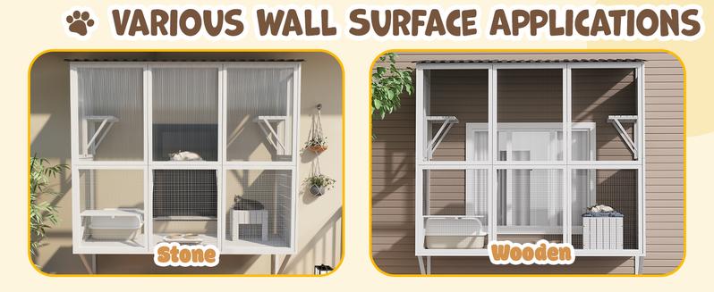 Catio Outdoor Cat Enclosure with Window Access, Large Window Catio Wood Cat House with 4 Platforms & 3 Doors for Napping and Nature Viewing – All-Weather Pet Cage for Indoor Cats