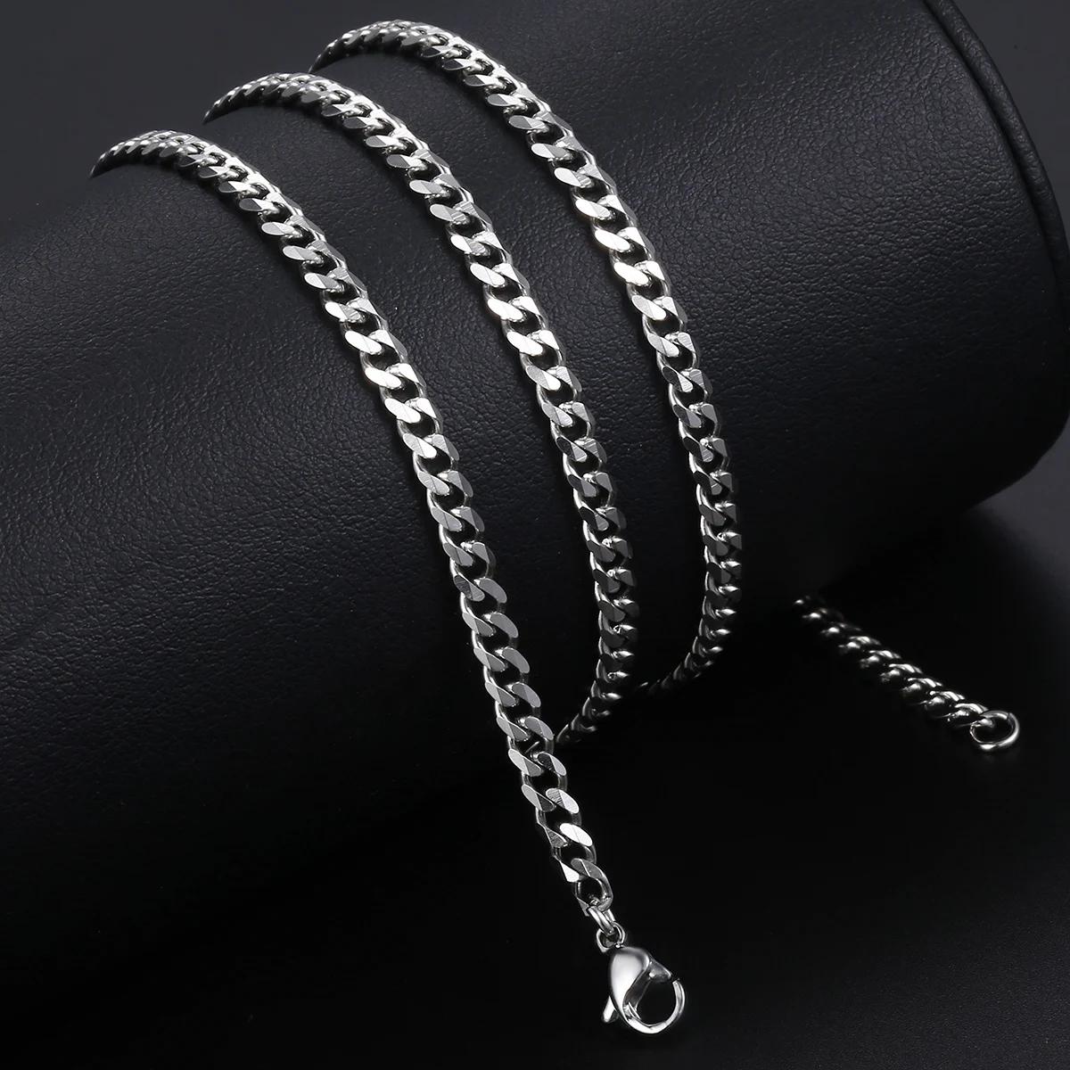 Men's Necklace Stainless Steel Cuban Link Chain Black Gold Color Necklaces For Men Women 18-24" Hip Hop Jewelry