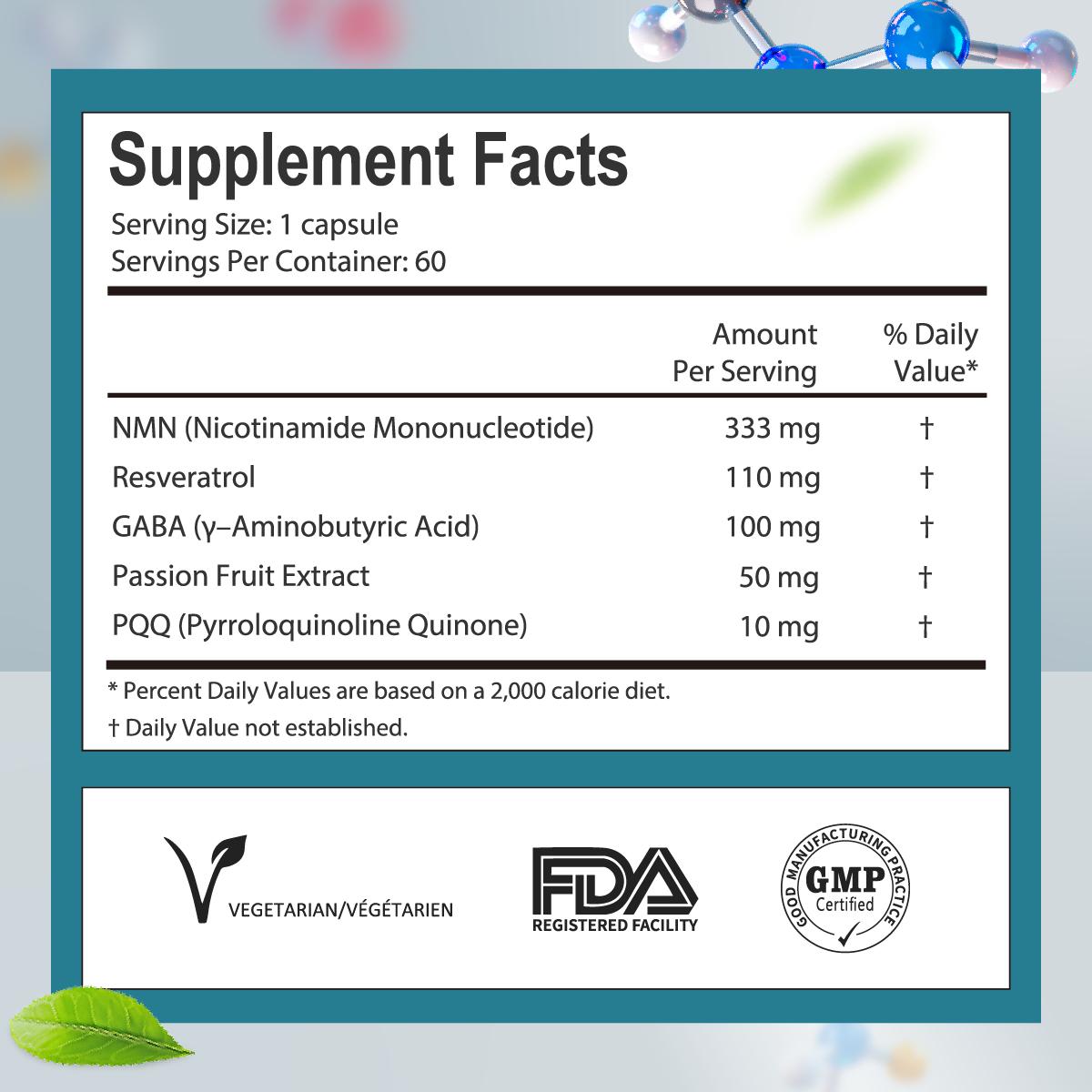 Wellori 20000mg NMN Supplement with PQQ GABA Resveratrol & Passion Fruit Extract for Anti-aging, NAD+ Production, Energy Metabolism, Brain Function, Cardiovascular Health, Antioxidant Protection - Edible, Healthcare