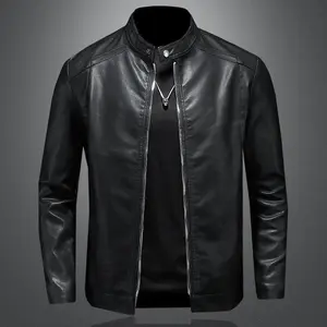 New Stand Collar Leather Jacket Casual Fleece Lined Thickened Slim Fit Leather Jacket Coat Menswear Tops Long Sleeve Beige Streetwear Outfits