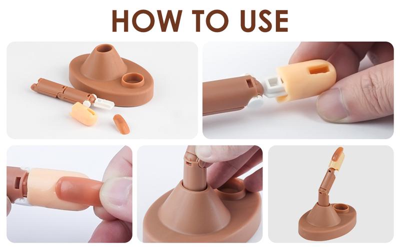 Acrylic Nail Practice Finger Kit with 1 Base Stand 3 Adjustable Fake Fingers 100 Brown Nail Tips for Beginner Nail Training