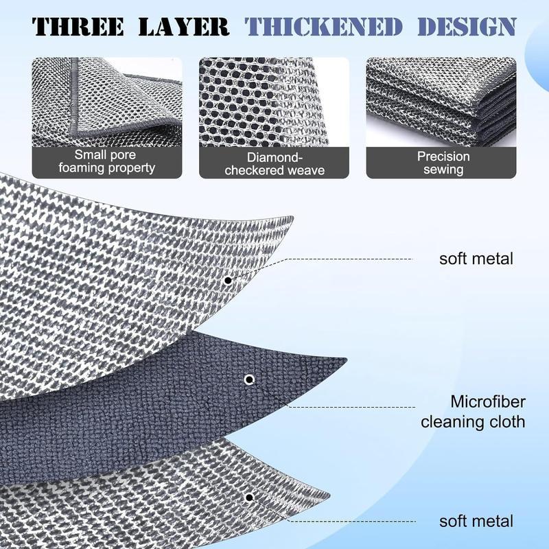 2025 Multipurpose Cleaning Cloth - Scratch-Free Wire Dishwashing Cloth for Wet and Dry Use, Double-Layer Wire Cleaning Cloth for Kitchen Wipes