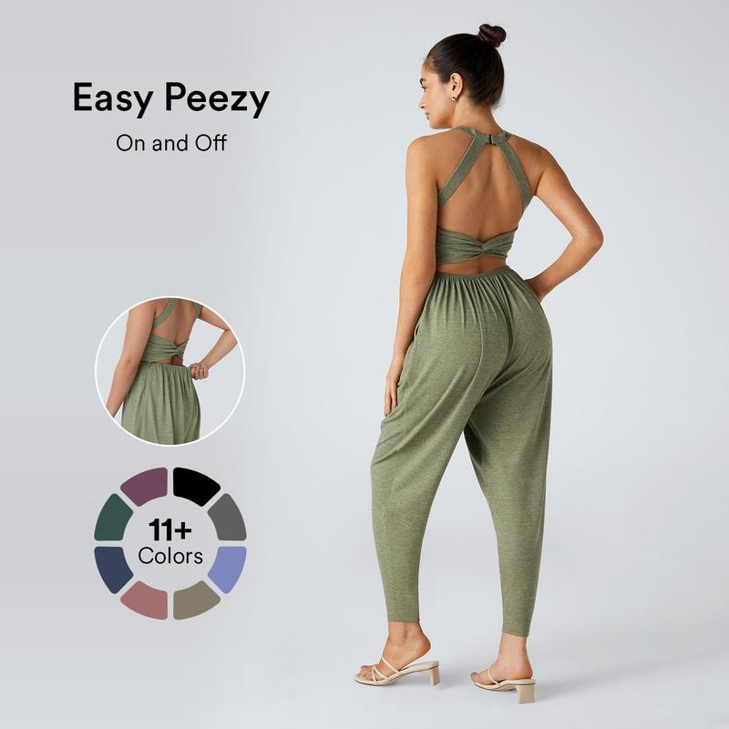 Halara Backless Twisted U Neck Side Pocket Harem Casual Jumpsuit-Easy Peezy Edition