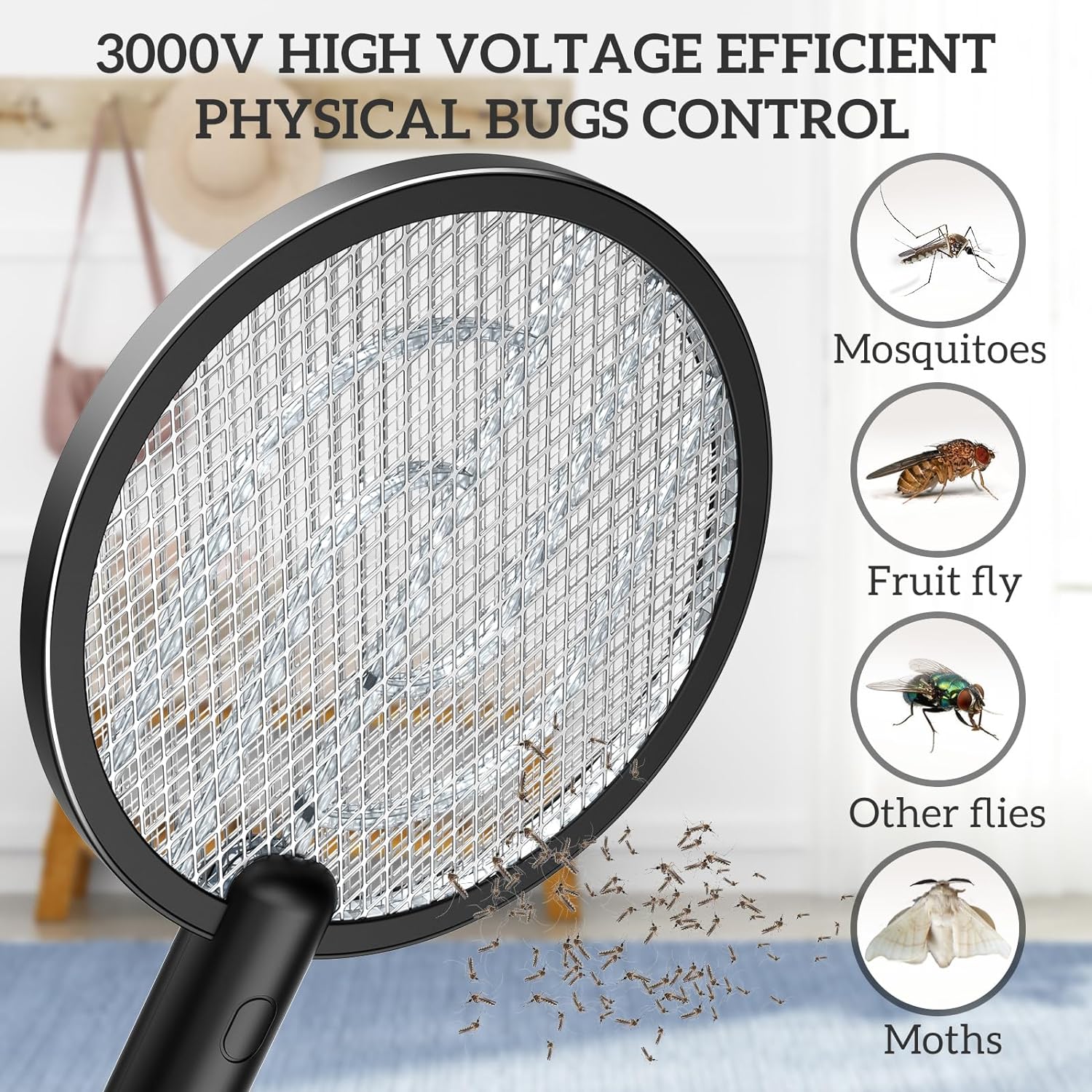 The Electric Aircraft 4000V Worm Racket 2 Plus 1 Flies Tremble with a 1200mAh Battery USB Charging Base, 3 Layer of Safety Nets, Father's Day gift, Indoor and Outdoor
