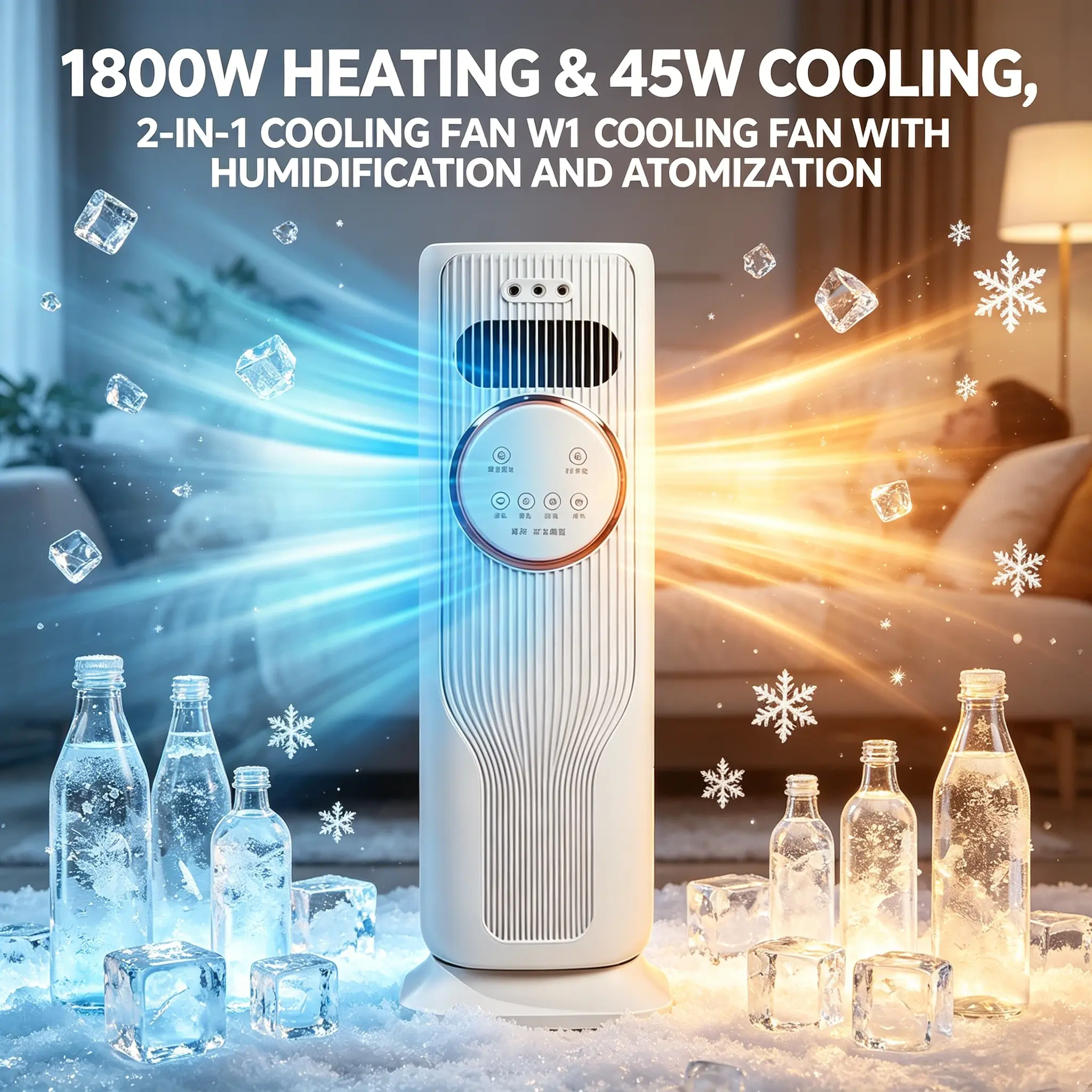 4-in-1 Bladeless Tower Cooling Fan - 4-in-1 Mode Household Appliance with Cool Heat Humid Functions, Air Circulation, Remote Control, Low Noise, Portable for All Seasons Indoor Use (Living Room, Study Desk), Bladeless Design