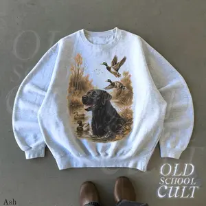 Retro Black Lab Mallard Ducks Sweatshirt , 90s Vintage Wildlife Labrador Retriever Hunting Duck Pullover, Boho Unisex Crewneck Sweatshirt