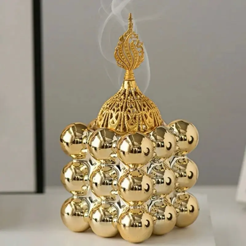 Square Ceramic Incense Burner - No Plug Needed, Gold White Home Fragrance Holder, Modern Look for Any Room, Adds Calm to Your Office Workspace, Meditation Aid, Stylish Decor
