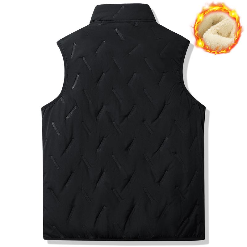 Men's Autumn Winter Warm Vest Fleece Lined Wool Regular Fit Polyester Zipper Design Easy Care Casual Style Medium Men's Solid Color Cardigan Round Neck