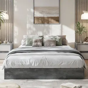 California King Wood Platform Bed Frame, Wooden Bed Frame No Headboard, Wood Slat Support, No Box Spring Needed, Easy Assembly,Gray