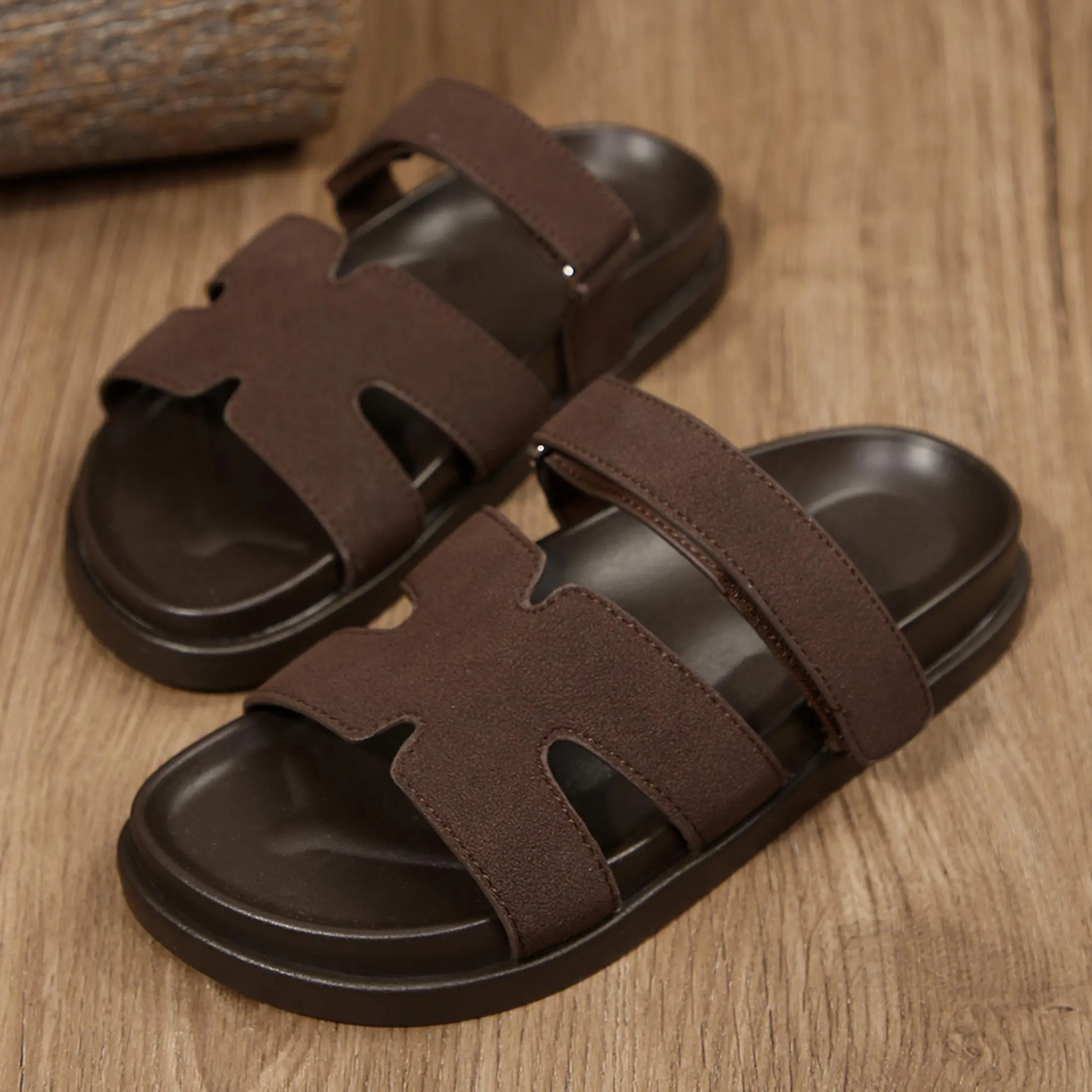 Summer Women's Cut-Out Slide Sandals Hook & Loop Closure Adjustment Strap Open Toe Comfortable Flat Footwear