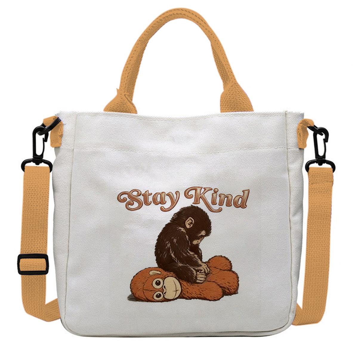 Punch Monkey Canvas Shoulder Bag - Funny "Be Brave" Graphic Crossbody Tote, 9 Inch Daily Work Purse