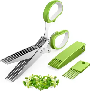 Upgraded Herb Scissors, Effortless Herb Shears Cutter Tool with Sharp Stainless Steel Blades for Fresh Herbs, Must-Have Kitchen & Cooking Gadget, Green