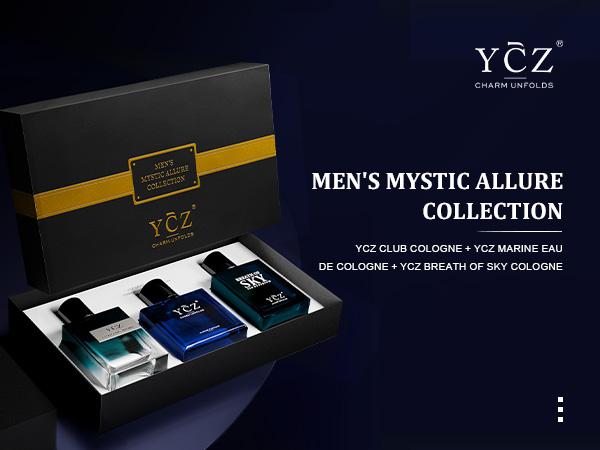 YCZ Men's Mystic Allure Collection Fragrance Set - YCZ Club Marine & Breath of Sky Eau De Cologne Gift Box with Long Lasting Light Scent for Any Occasion-Valentine's Day gift