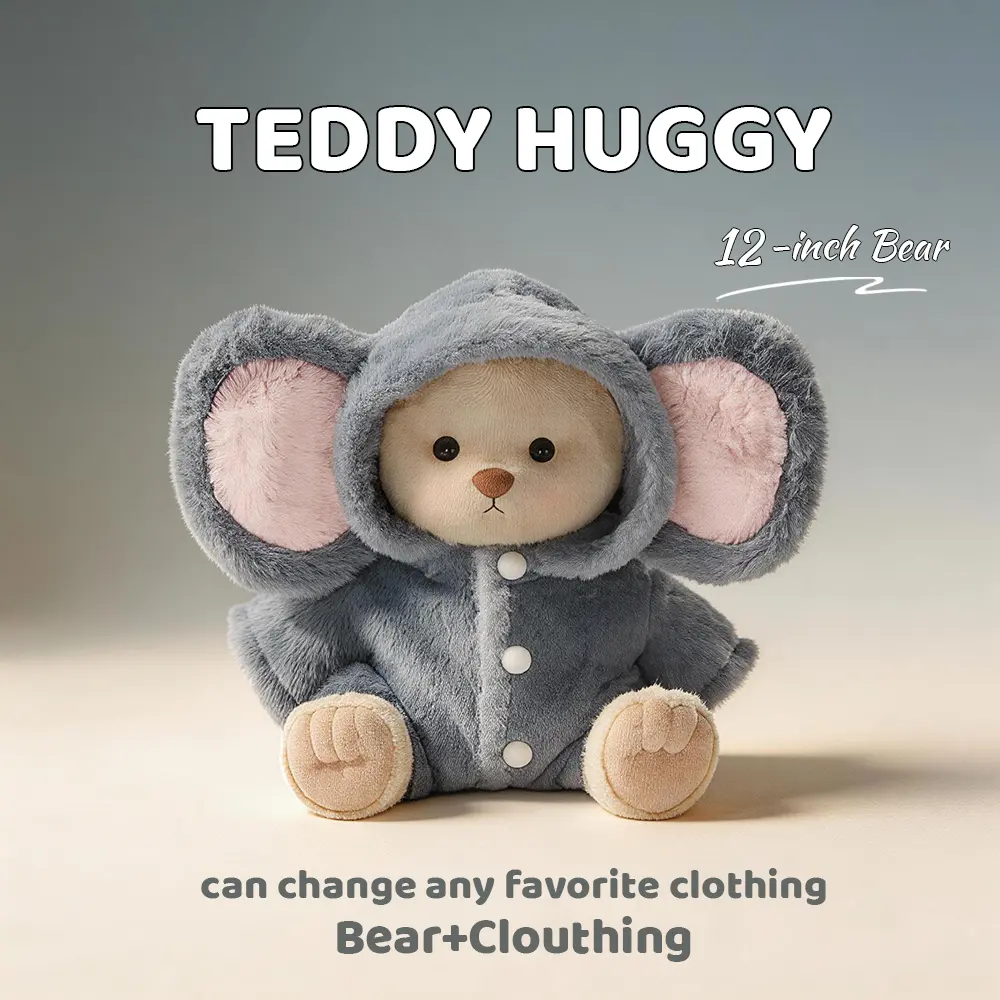 Navy Elephant Theme Plush Outfit for 12-in Plush Bears - TEDDY HUGGY Animal Series Stuffed Toy Clothes, Soft Fabric Cozy Hooded Accessory, Cute Collectibles, Gift-Ready Cute Item for 3-4 Year Olds to Create Special Moments