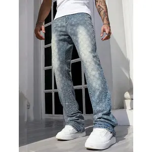 StreetLifeMen'sCasualDistressedWashRhinestoneDecorDenimJeansFabricMenswear