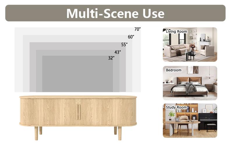 Giratree 62.99" TV Stand, Modern TV Console Table with Storage Compartment and Sliding Door, Gaming Entertainment Center with Cabinet for Living Room, Bedroom, Office