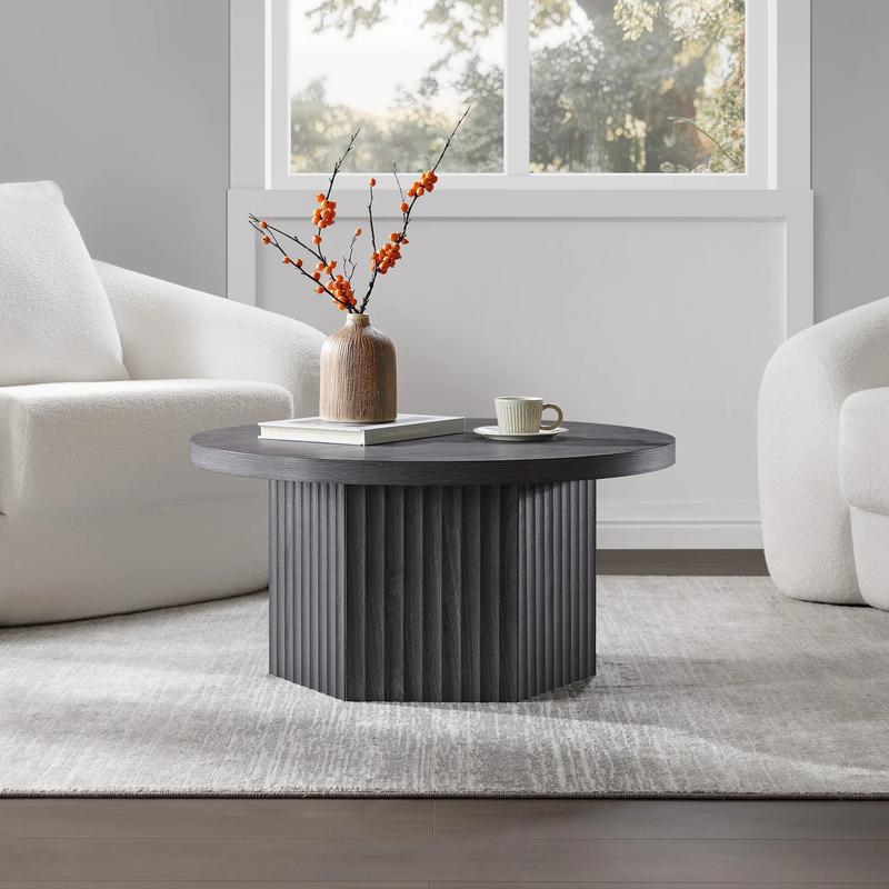 SICOTAS Round Coffee Table for Living Room, Modern Fluted Circle Center Coffee Table with Storage, 32" Accent Tea Dining Table for Apartment, Grey Alder SICOTAS Round Coffee Table for Living Room, Modern Fluted Circle Center Coffee Table with Storage, 32" Accent Tea Dining Table for Apartment, Grey Alder