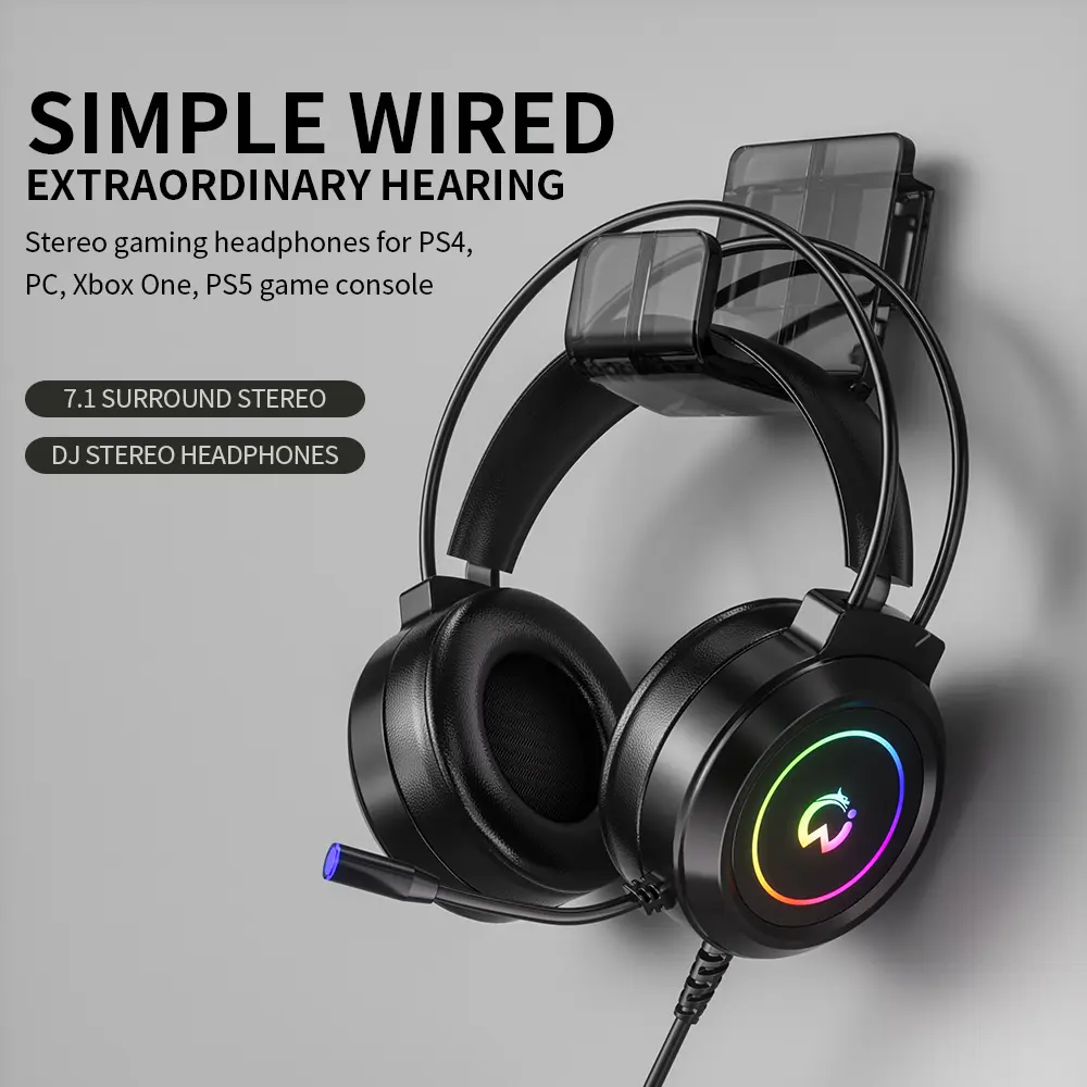 Stereo gaming headphones for PS4, PC, Xbox One, PS5 game console, PC and laptop, headphones with microphone, LED lights, 7.1 surround stereo,wired headphones, RGB lighting,  high-resolution studio monitoring/mixing/DJ stereo headphones Dual Bt Audio