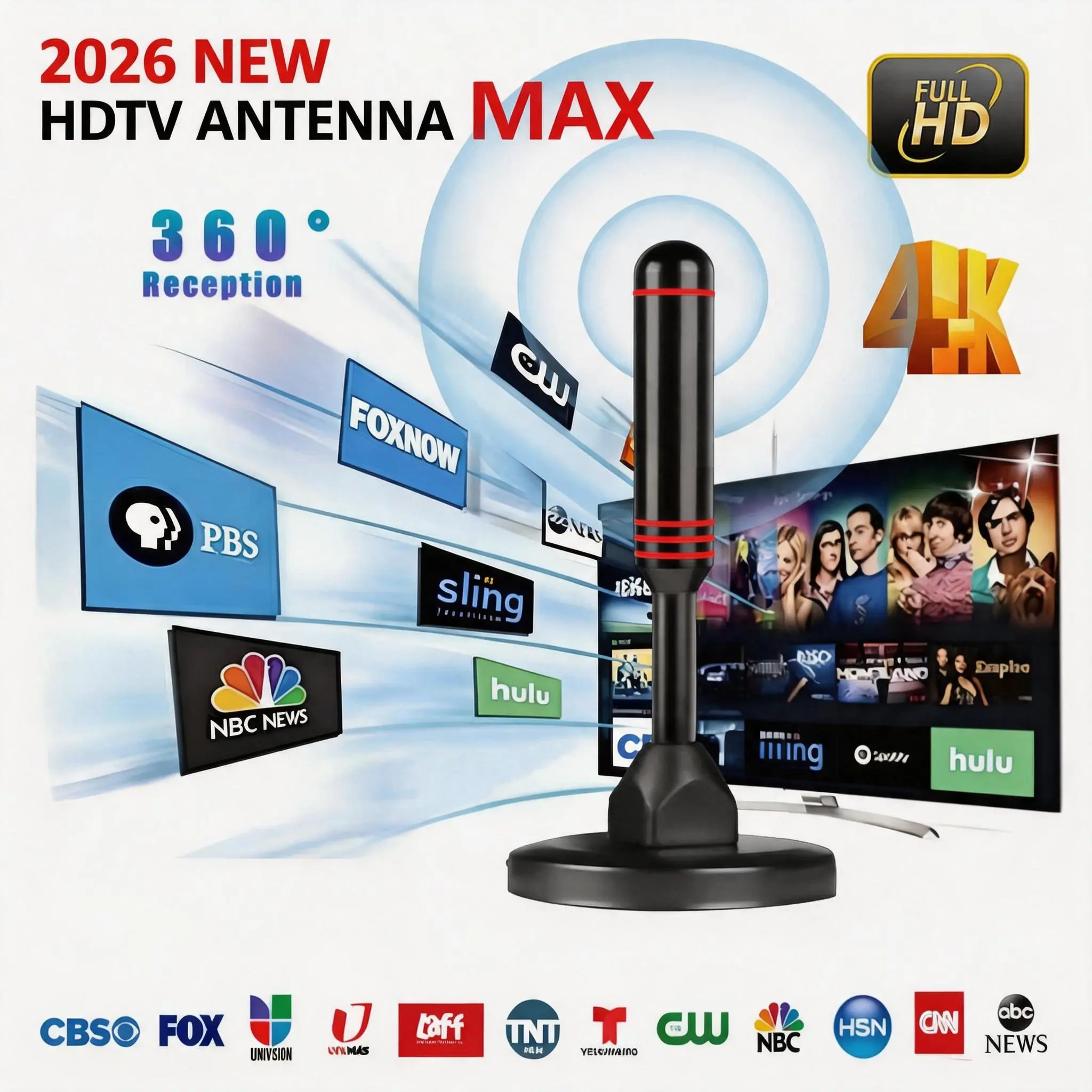 2026 Upgraded Indoor TV Antenna – Smart TV Digital Antenna for Local Channels – Long-Range Indoor HD TV Antenna Supporting 4K & 1080P